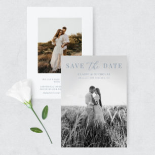 Dusty Blue Modern Elegant Wedding Photo Save The Date