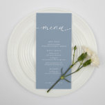 Dusty Blue Modern Elegant Wedding Reception Menu<br><div class="desc">Modern,  elegant menu features a dusty blue and white design. Personalise with your event's menu with the easy to edit template featuring an elegant script font and classy serif font.

Check out matching items in the “Dusty Blue Modern Elegant” collection.</div>
