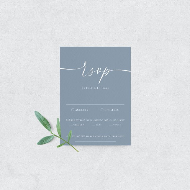 Dusty Blue Modern Elegant Wedding RSVP Card (Creator Uploaded)