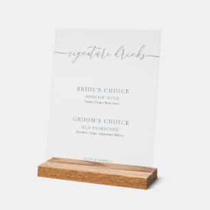 Dusty Blue Modern Elegant Wedding Signature Drinks Acrylic Sign