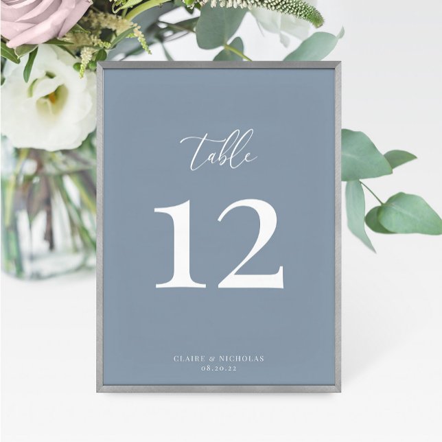 Dusty Blue Modern Elegant Wedding Table Number (Creator Uploaded)
