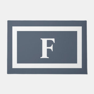 Dusty Blue Modern Family Monogram Outdoor Doormat