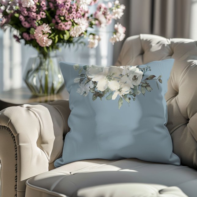 Dusty Blue Modern Farmhouse Watercolor Floral  Cushion (Creator Uploaded)