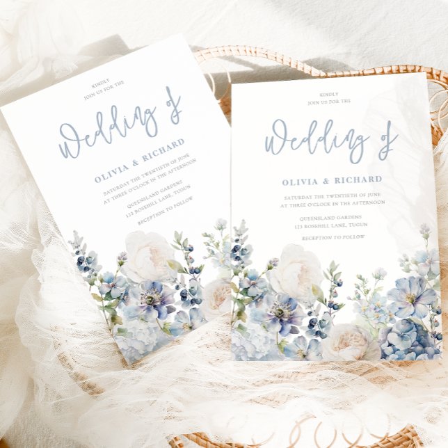 Dusty Blue Modern Floral All Seasons Wedding Invitation (Creator Uploaded)