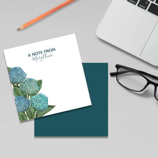 Dusty Blue Modern Floral Foliage Hydrangea Card (Blue Hydrangea custom notecards)