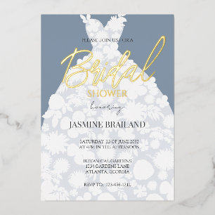 Dusty Blue Modern Floral Gown Bridal Shower Gold  