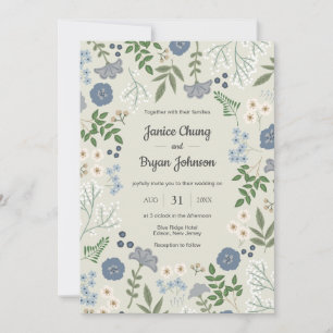 Dusty Blue Modern Floral Wedding  Invitation