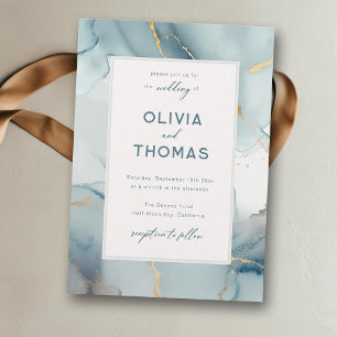 Dusty Blue Modern Frame Elegant Teal Beach Wedding Invitation