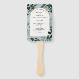Dusty Blue Modern Greenery Outdoor wedding Hand Fan