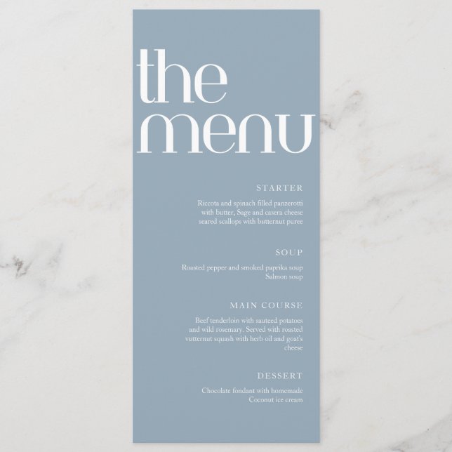 Dusty Blue Modern Handwriting Wedding Dinner  Menu (Front)