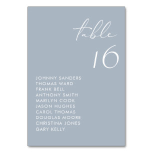 Dusty Blue Modern Handwritten Script Wedding Table Number