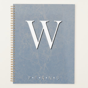Dusty Blue Modern Marble Monogram Planner