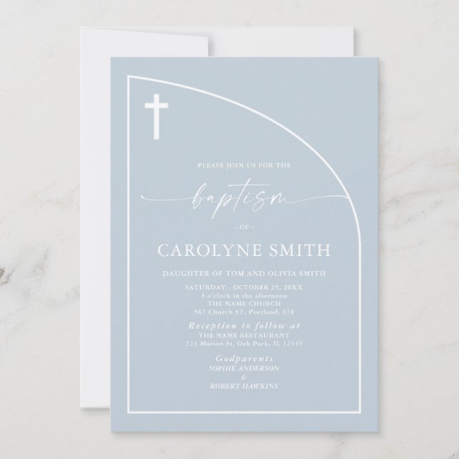 Dusty Blue Modern Minimal Celebration Baptism Invitation (Front)