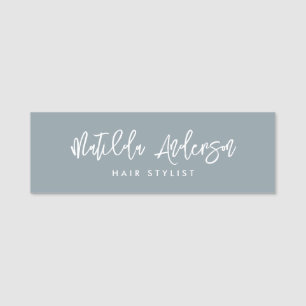 Dusty blue modern minimal elegant script  name tag