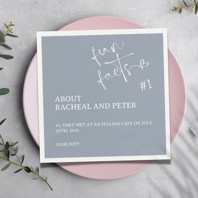 Dusty Blue Modern Minimal Script Fun Fact Wedding  Napkin (Creator Uploaded)