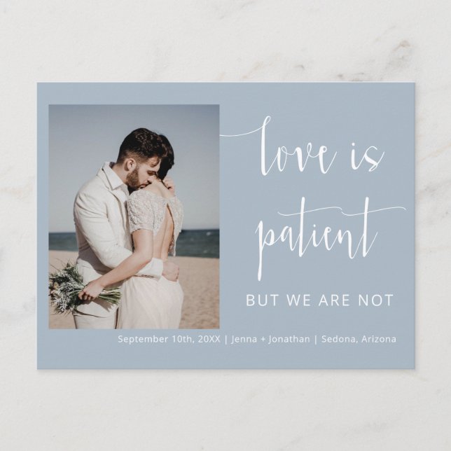 Dusty Blue Modern Minimal Script Photo Elopement Postcard (Front)