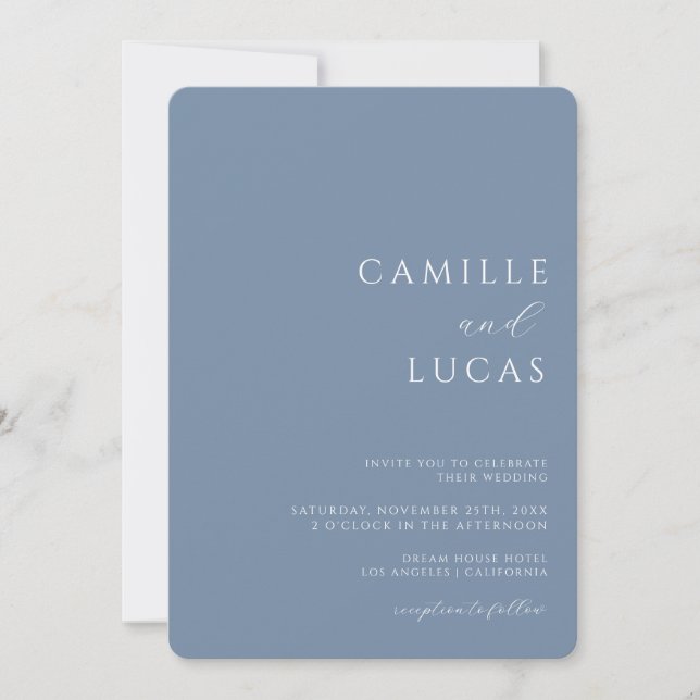 Dusty Blue Modern Minimal Wedding Invitation (Front)