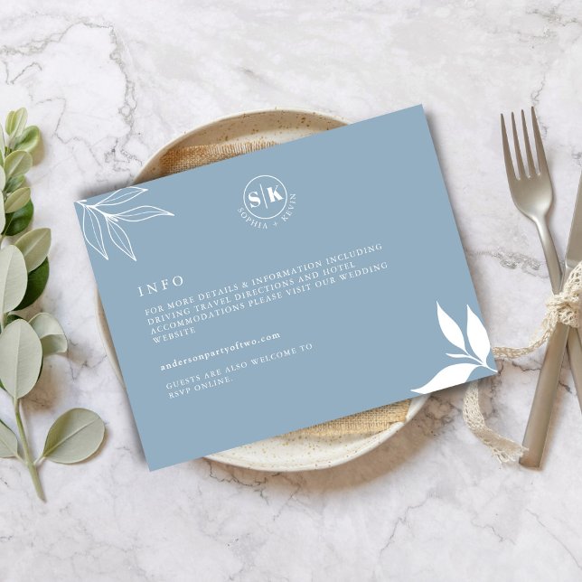 Dusty Blue Modern Minimalist Branch Leaves Detail Invitation (Creator Uploaded)