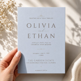 Dusty Blue Modern Minimalist Editorial Wedding Invitation