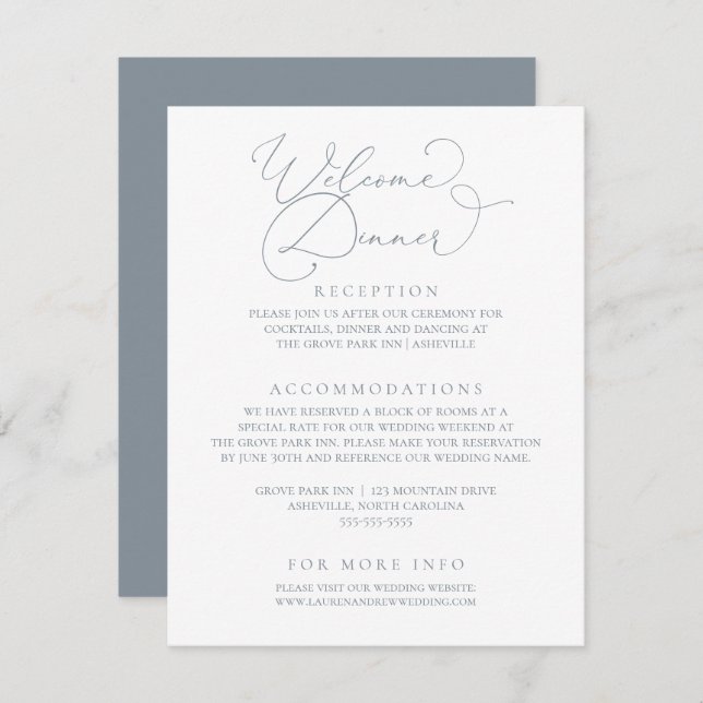 Dusty Blue Modern Minimalist Rehearsal Dinner Enclosure Card (Front/Back)