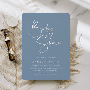 Dusty Blue Modern Minimalist Script Baby Shower