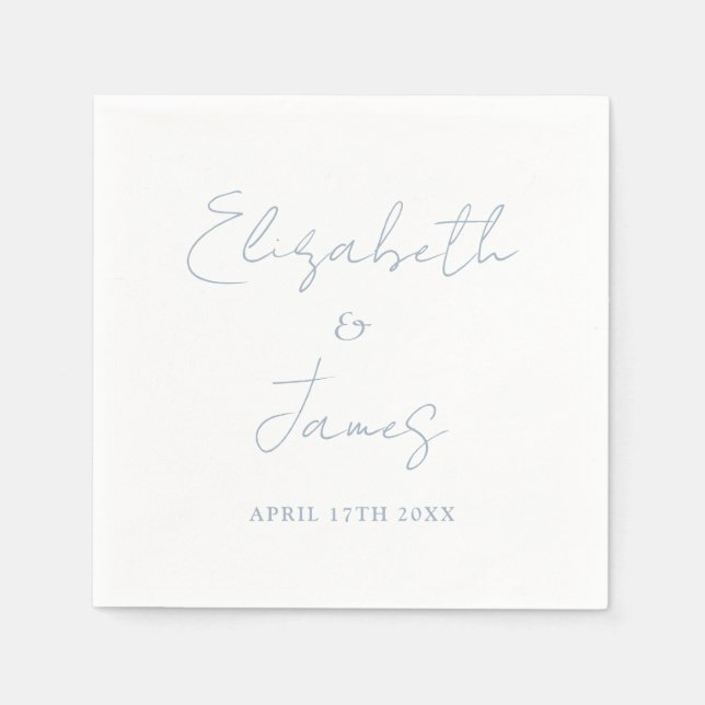 Dusty Blue Modern Minimalist Script Wedding Napkin (Front)