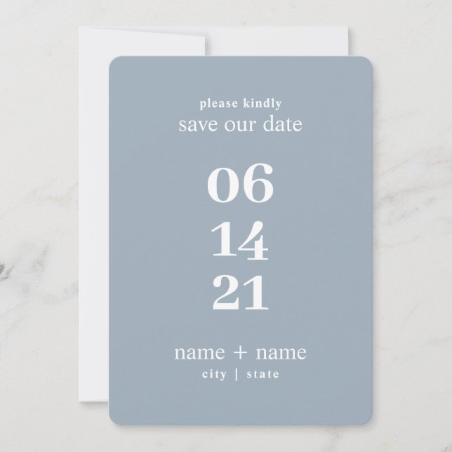 Dusty Blue Modern Minimalist Wedding Big Numbers Save The Date (Front)