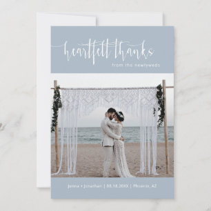 Dusty Blue Modern Minimalist Wedding Photo Flat Thank You Card