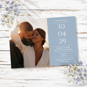 Dusty Blue Modern Minimalist Wedding Photo Save The Date