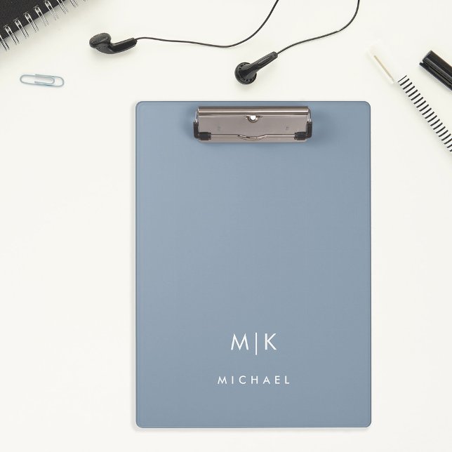 Dusty Blue | Modern Monogram Clipboard (A dusty blue, modern and minimalist clipboard with your monogram)