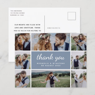 Dusty Blue Modern Photo Collage Wedding  Thank You Postcard