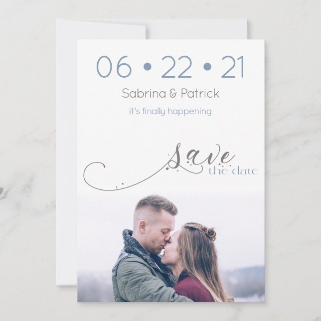 Dusty Blue Modern Photo Save the Date Invitation (Front)