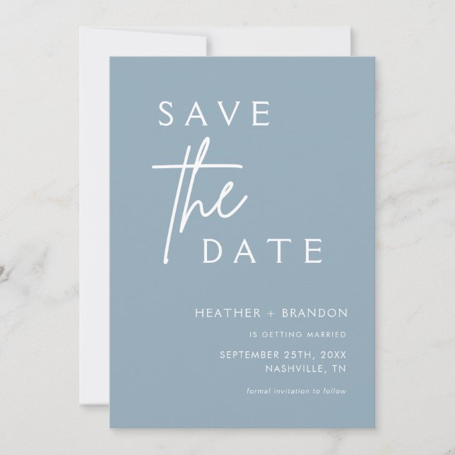 Dusty Blue Modern Photo Save the Dates Invitations (Front)