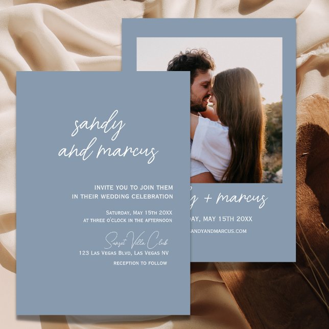 Dusty Blue Modern Photo Wedding Invitation (Creator Uploaded)
