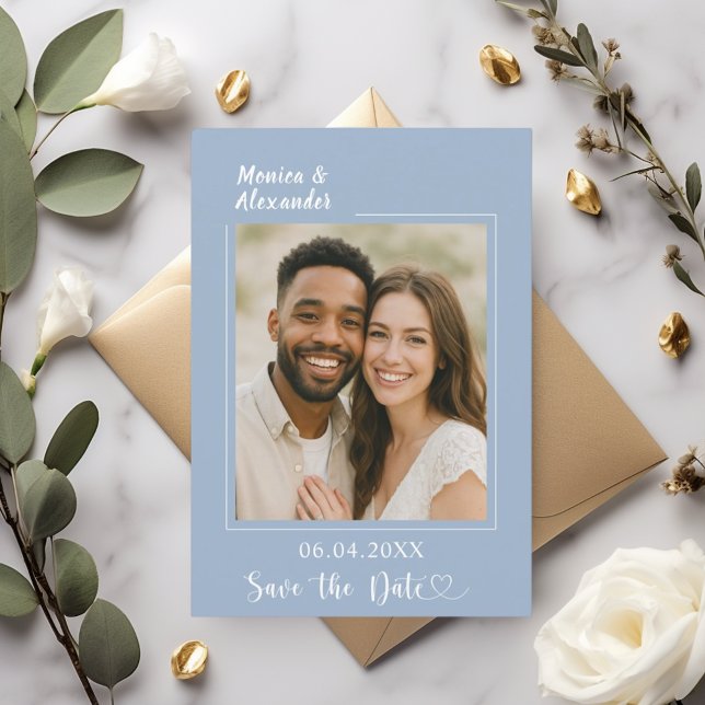 Dusty blue modern photo wedding Save the Date (Creator Uploaded)