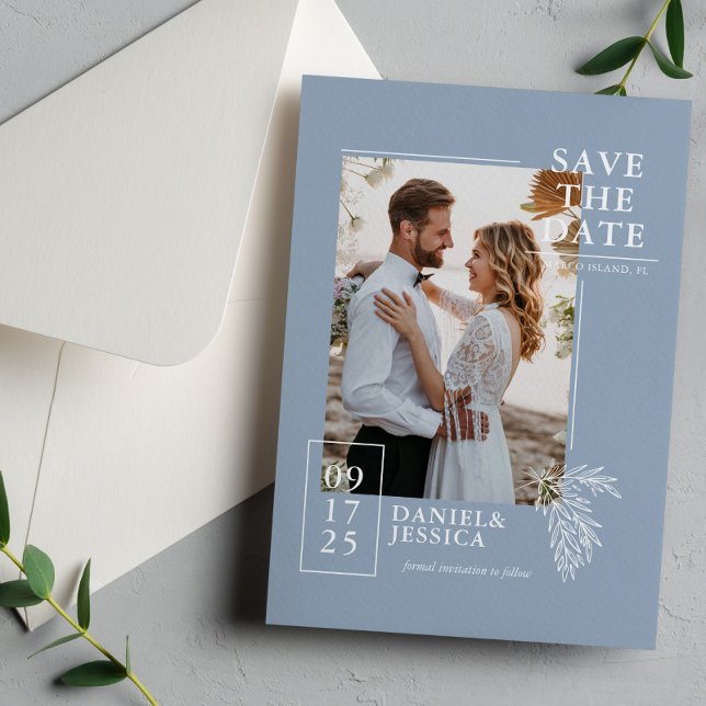 Dusty Blue Modern Photo Wedding Save The Date  (Creator Uploaded)