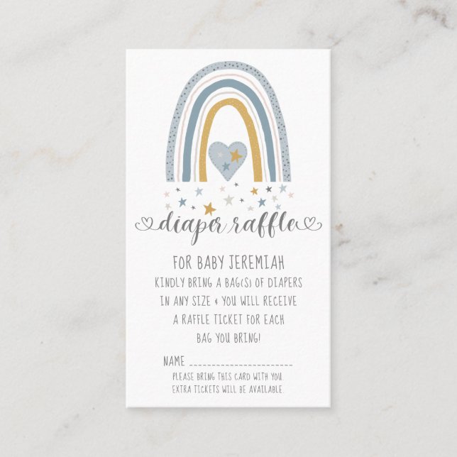 Dusty Blue Modern Rainbow Baby Boy Diaper Raffle Business Card (Front)