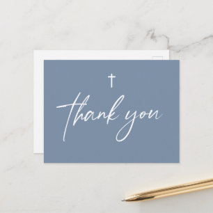 Dusty Blue Modern Script Custom Baptism  Postcard
