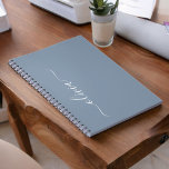 Dusty Blue Modern Script Elegant Monogram Name  Notebook<br><div class="desc">Dusty Blue Simple Script Monogram Name Spiral Notebook Planner. This makes the perfect sweet 16 birthday,  wedding,  bridal shower,  anniversary,  baby shower or bachelorette party gift for someone that loves glam luxury and chic styles.</div>