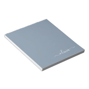Dusty Blue Modern Script Elegant Monogram Name Notepad