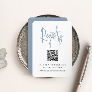 Dusty Blue Modern Script QR Code Bridal Registry Enclosure Card