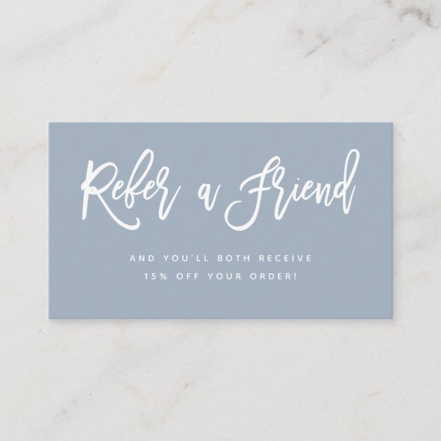 Dusty Blue Modern Script Referral Card (Front)