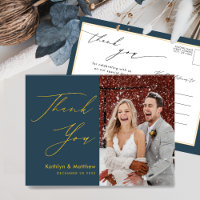 Dusty Blue Modern Script Simple Wedding Thank You