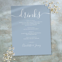 Dusty Blue Modern Script Wedding Drinks Menu