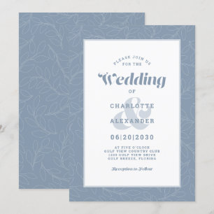 Dusty Blue Modern Simple Abstract Leaves Pattern Invitation