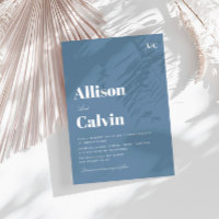 dusty blue modern text wedding invitation