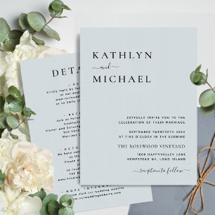 Dusty Blue Modern Typography All In One Wedding Invitation
