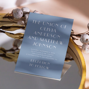 Dusty blue modern typography minimalist wedding invitation