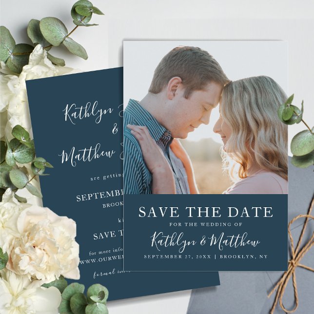 Dusty Blue Modern Typography Simple Photo Wedding Save The Date (Creator Uploaded)