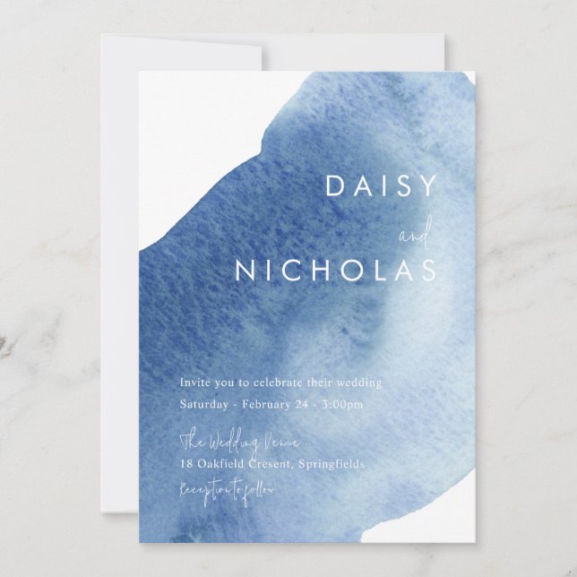 Dusty Blue Modern Watercolor Wedding Invitation (Front)